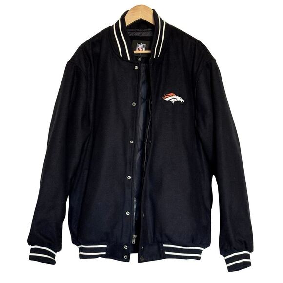 NFL Denver Broncos Wool Blend Varsity Bomber Jacket Navy Blue Mens Size L - Picture 2 of 7